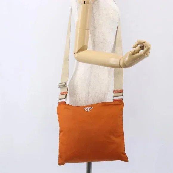 PRADA Shoulder Bag Nylon Orange Silver Auth 152258